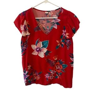 Old Navy Flutter Sleeve, Red Floral Blouse